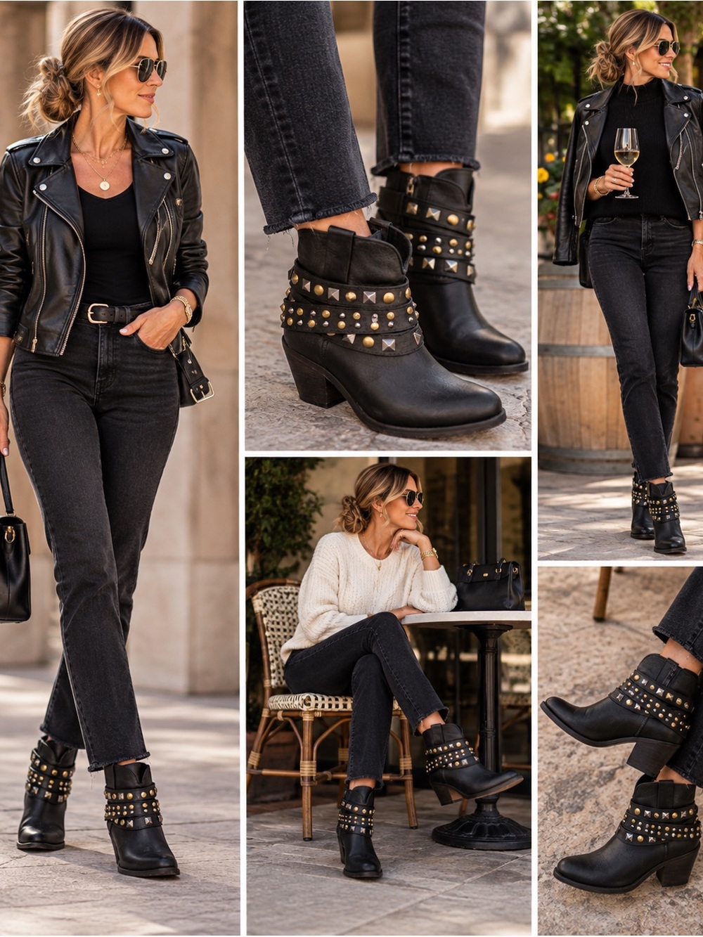 Corral Black Studded Wrap-Strap Ankle Boot
